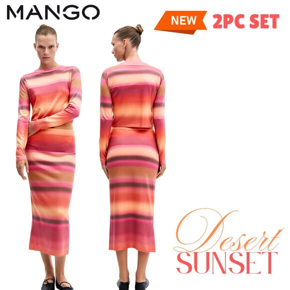 NEW MANGO Spain 2PC Lightweight Knit SET in Ombre Desert Sunset Color Size Small - Picture 3 of 7